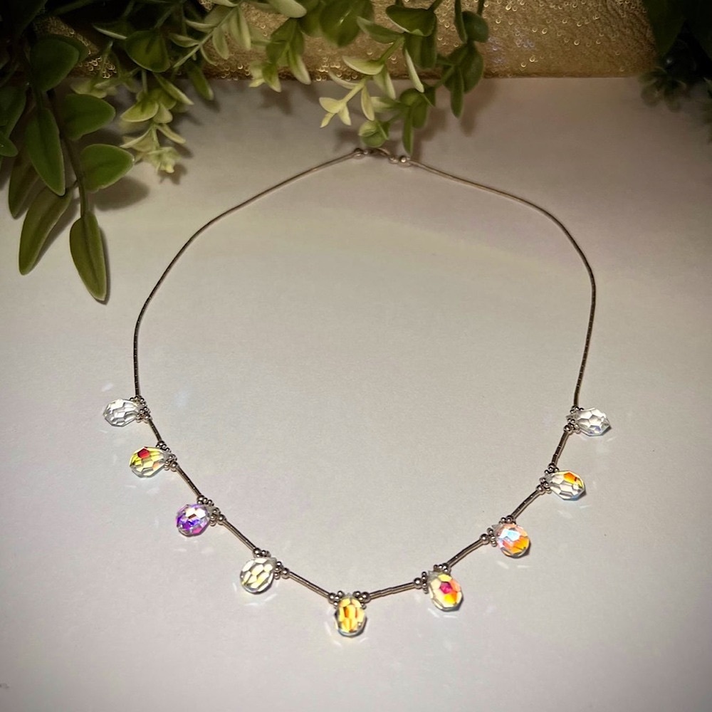 Vintage Handmade Aurora Borealis Crystal Sterling Beaded Necklace - Picture 7 of 12